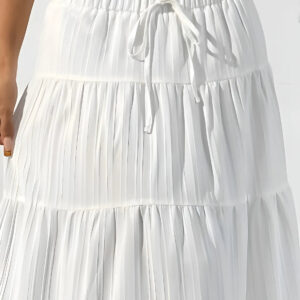 zelzis women white solid long skirt | high waist tiered flared ankle length casual wear