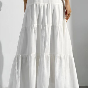 zelzis women white solid long skirt | high waist tiered flared ankle length casual wear