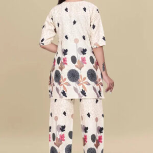 women’s cream floral printed ethnic co ord set | top and pant two piece co ord set for casual and festive wear