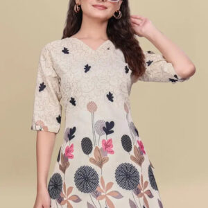 women’s cream floral printed ethnic co ord set | top and pant two piece co ord set for casual and festive wear