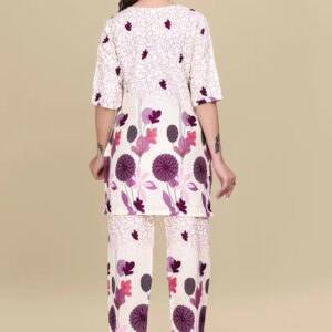 women’s cream floral printed ethnic co ord set | top and pant two piece co ord set for casual and festive wear