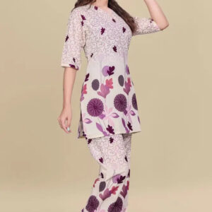 women’s purple floral printed ethnic co ord set | top and pant two piece co ord set for casual and festive wear