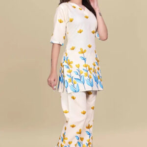 women’s yellow floral printed ethnic co ord set | top and pant two piece co ord set for casual and festive wear