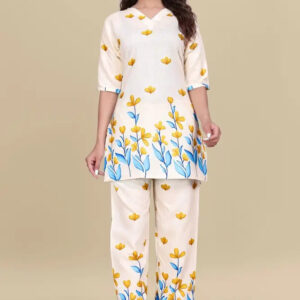 women’s yellow floral printed ethnic co ord set | top and pant two piece co ord set for casual and festive wear