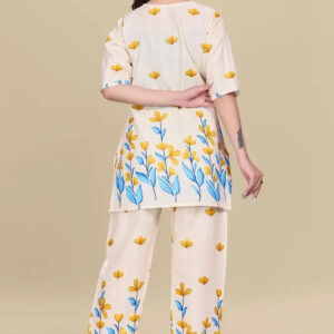 women’s yellow floral printed ethnic co ord set | top and pant two piece co ord set for casual and festive wear