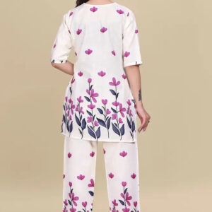 women’s pink floral printed ethnic co ord set | top and pant two piece co ord set for casual and festive wear