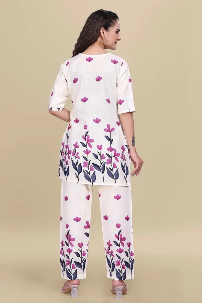 women’s pink floral printed ethnic co ord set | top and pant two piece co ord set for casual and festive wear