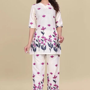 women’s pink floral printed ethnic co ord set | top and pant two piece co ord set for casual and festive wear