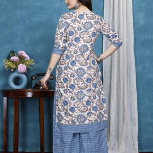 zelzis light blue floral cotton kurta plazzo set for women
