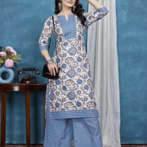 zelzis light blue floral cotton kurta plazzo set for women