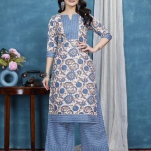 zelzis light blue floral cotton kurta plazzo set for women
