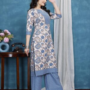 zelzis light blue floral cotton kurta plazzo set for women