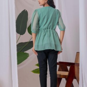 zelzis light green embroidered georgette top for women
