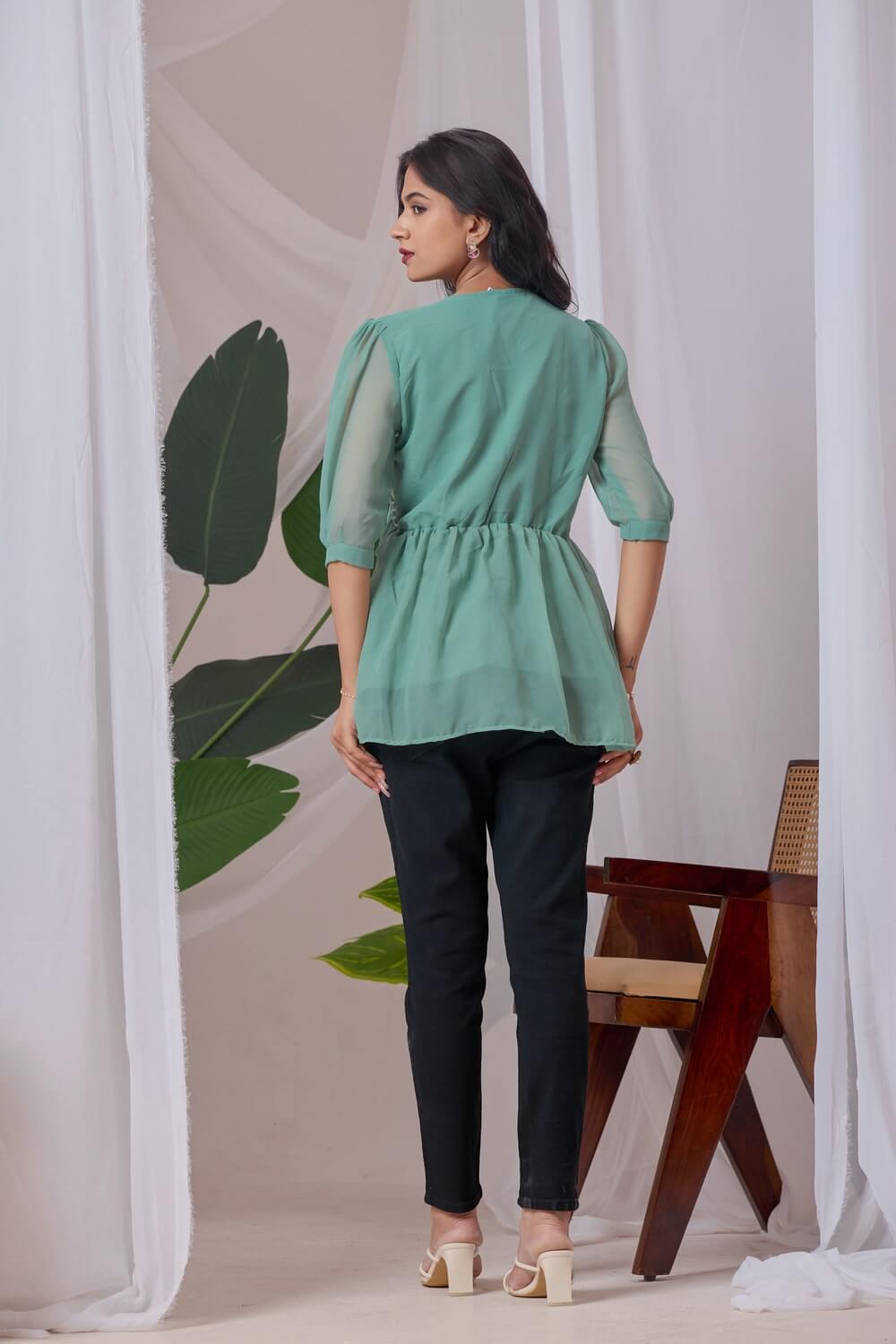 zelzis light green embroidered georgette top for women