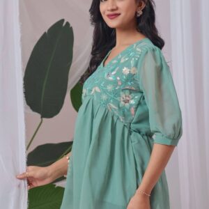 zelzis light green embroidered georgette top for women