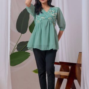 zelzis light green embroidered georgette top for women