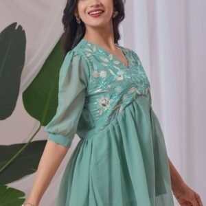 zelzis light green embroidered georgette top for women