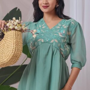 zelzis light green embroidered georgette top for women