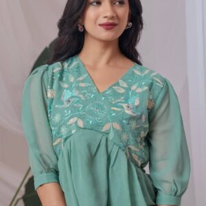 zelzis light green embroidered georgette top for women