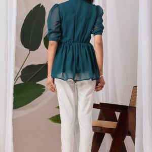zelzis teal embroidered georgette top for women