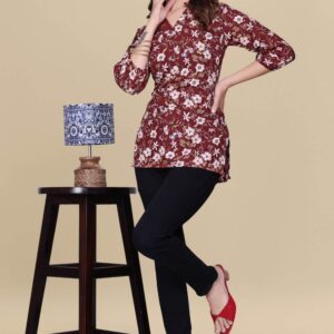 zelzis maroon floral crepe top for women – casual & party wear