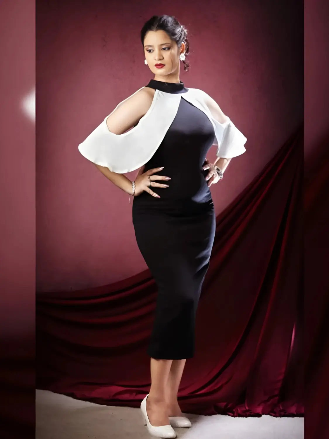 black white solid halter neck bodycon dress for women sleeveless polyester