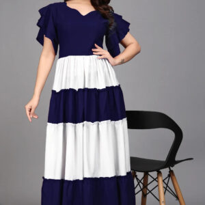 blue colourblocks solid flared maxi dress for casual & party wear