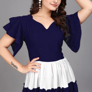 blue colourblocks solid flared maxi dress for casual & party wear