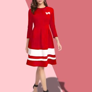 red colour block skater dress for women | crepe | knee length | casual & party wear