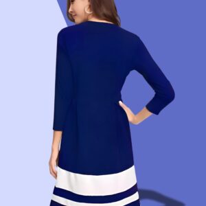 blue colour block skater dress for women | crepe | knee length | casual & party wear