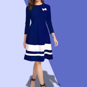 blue colour block skater dress for women | crepe | knee length | casual & party wear