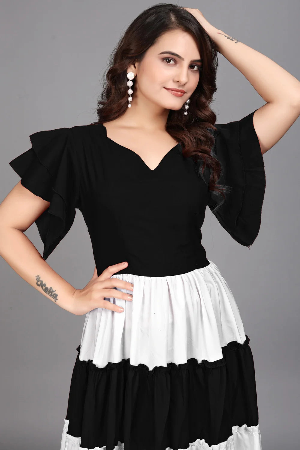 women colourblocks solid flared maxi dress for casual & party wear