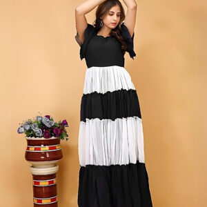 zelzis women's colourblocked solid maxi dress | crepe fabric | v neck & flared sleeves | casual & party wear