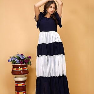 zelzis women's colourblocked solid maxi dress | crepe fabric | v neck & flared sleeves | casual & party wear