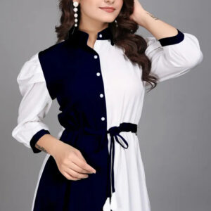 women pure cotton fit & flare dress with belt | colorblock knee length casual & party wear dress