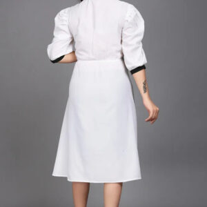 women pure cotton fit & flare dress with belt | colorblock knee length casual & party wear dress