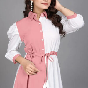 women pure cotton fit & flare dress with belt | colorblock knee length casual & party wear dress
