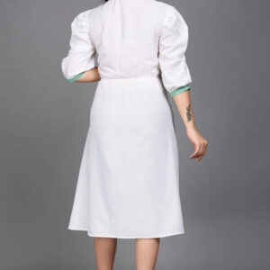 women pure cotton fit & flare dress with belt | colorblock knee length casual & party wear dress