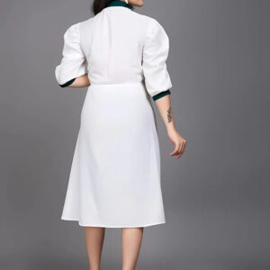 women pure cotton fit & flare dress with belt | colorblock knee length casual & party wear dress