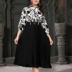 women crepe fit & flare dress for women – cowl neck, full sleeves, knee length