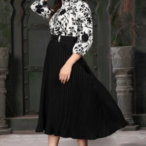 women crepe fit & flare dress for women – cowl neck, full sleeves, knee length