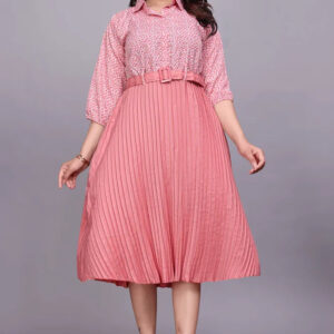 women crepe fit & flare dress for women – cowl neck, full sleeves, knee length