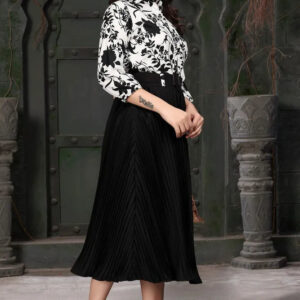 women crepe fit & flare dress for women – cowl neck, full sleeves, knee length