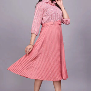 women crepe fit & flare dress for women – cowl neck, full sleeves, knee length