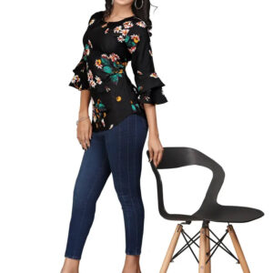 multi colour printed crepe top with bell sleeves & keyhole neck – stylish casual & party wear