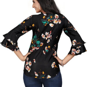 multi colour printed crepe top with bell sleeves & keyhole neck – stylish casual & party wear