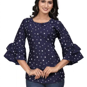 multi colour printed crepe top with bell sleeves & keyhole neck – stylish casual & party wear