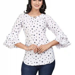 multi colour printed crepe top with bell sleeves & keyhole neck – stylish casual & party wear