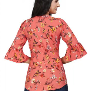 multi colour printed crepe top with bell sleeves & keyhole neck – stylish casual & party wear