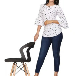 multi colour printed crepe top with bell sleeves & keyhole neck – stylish casual & party wear